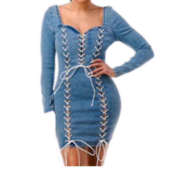 NEW LOVE HIGHLIGHT denim mini dress in blue - Picture 1 of 4